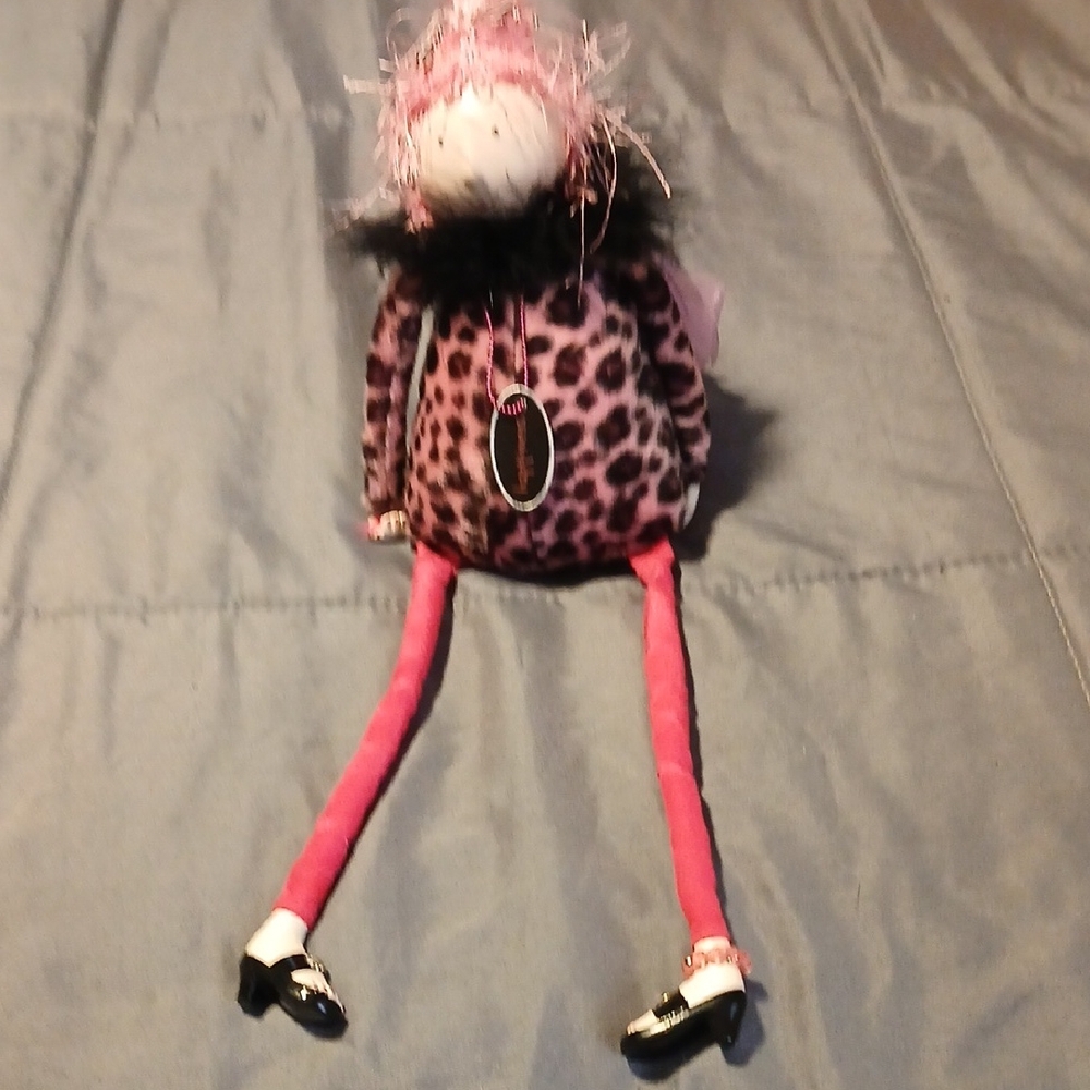 Leopard Print Plush Doll with Pink Accents